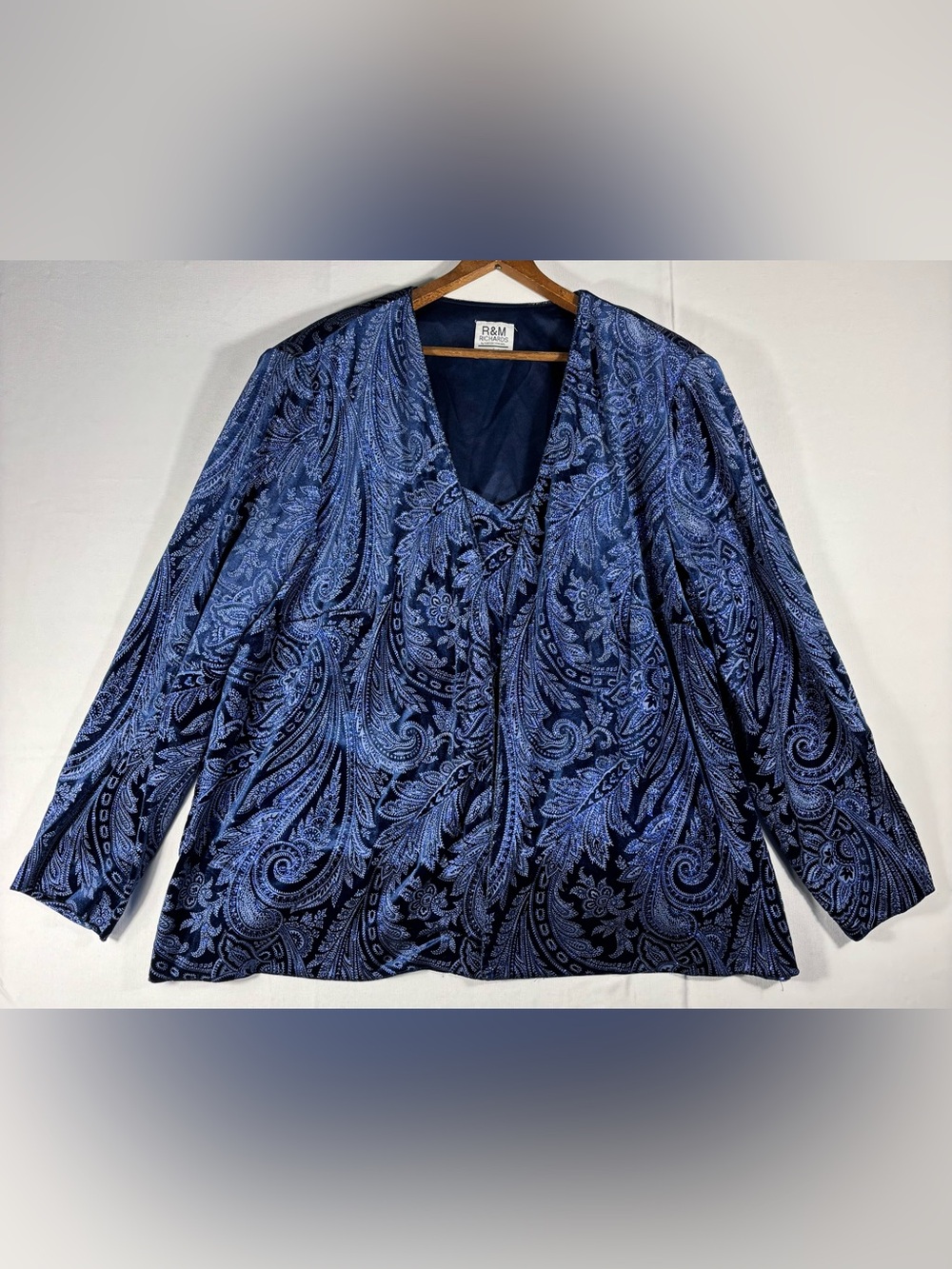 R&M Richards Karen Kwong Women’s Petite XXLP Blue Paisley V-Neck Blazer w/cami